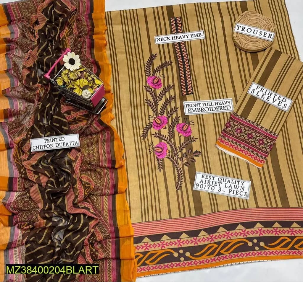 3 pc Lawn Unstiched Suit