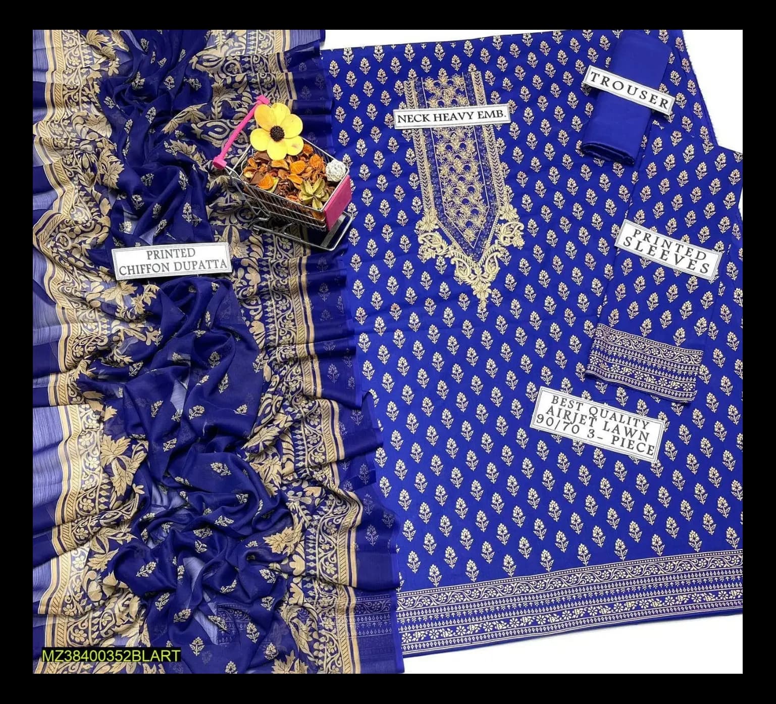 3 pc Embroided Lawn Unstiched Suit