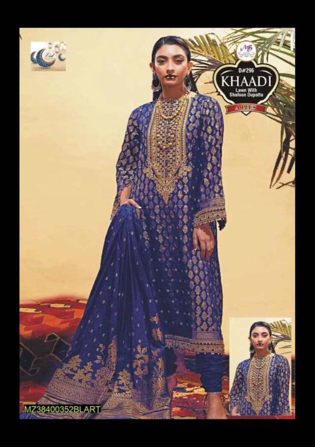 3 pc Embroided Lawn Unstiched Suit