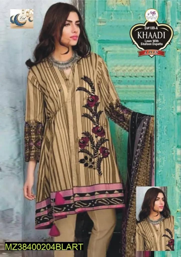 3 pc Lawn Unstiched Suit